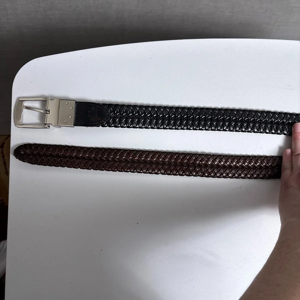 Reversible Brown Black Braided Belt 58 60 Faux‎ Leather Classic Big Casual Dress